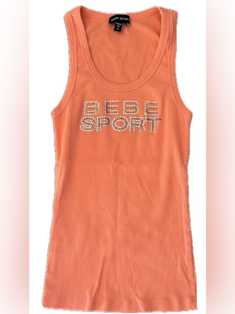 bebe Orange Ribbed Tank with Rhinestone BEBE SPORT Logo